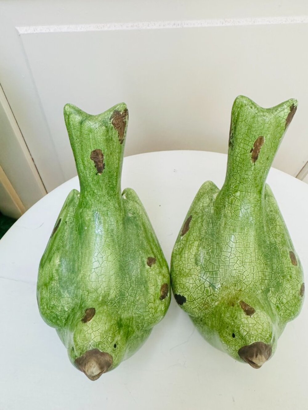 Pier 1 Green Crackle Glaze Bird Figurines Set Cottagecore Farmhouse Decor - Picture 13 of 14